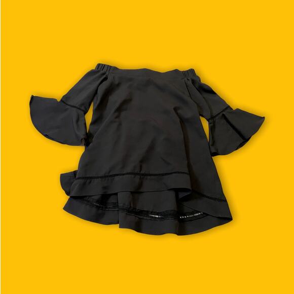Gracia Black Off The Shoulder Peekaboo Back Bell Sleeve Peplum Ruffle Top Small - Picture 1 of 8